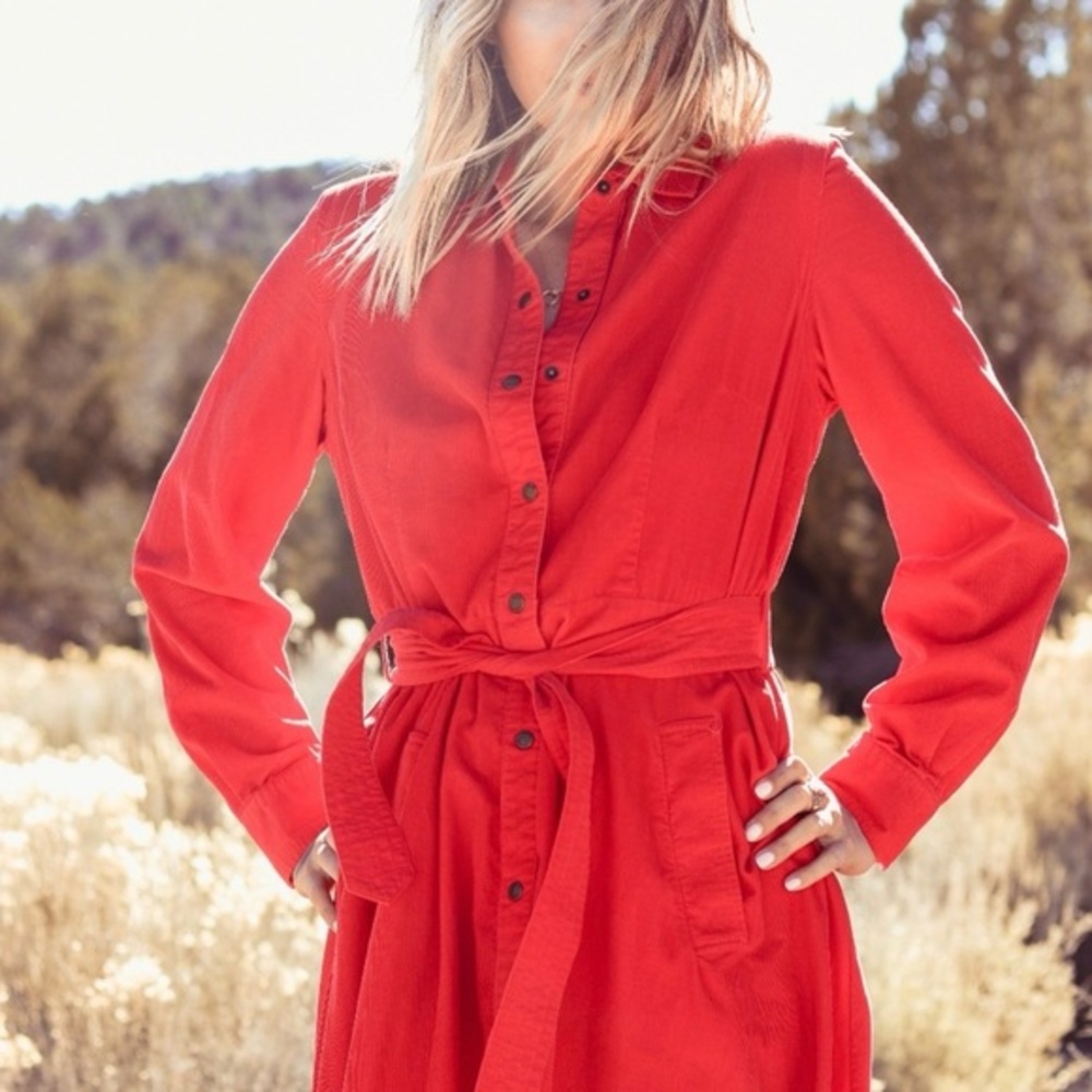 Isaac Mizrahi Red Corduroy Maxi Dress GUC L NO BELT